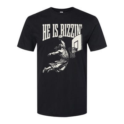 He Is Rizzin Jesus Playing Basketball Softstyle® CVC T-Shirt