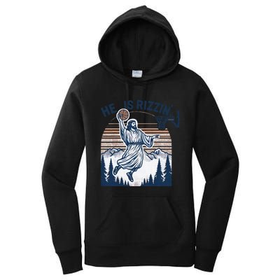 He Is Rizzin Basketball Jesus Women's Pullover Hoodie