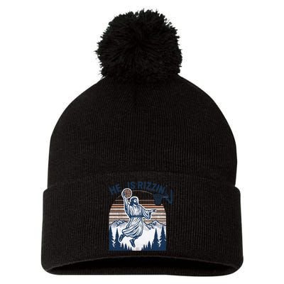 He Is Rizzin Basketball Jesus Pom Pom 12in Knit Beanie