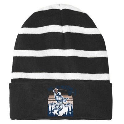 He Is Rizzin Basketball Jesus Striped Beanie with Solid Band