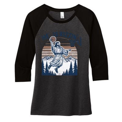 He Is Rizzin Basketball Jesus Women's Tri-Blend 3/4-Sleeve Raglan Shirt