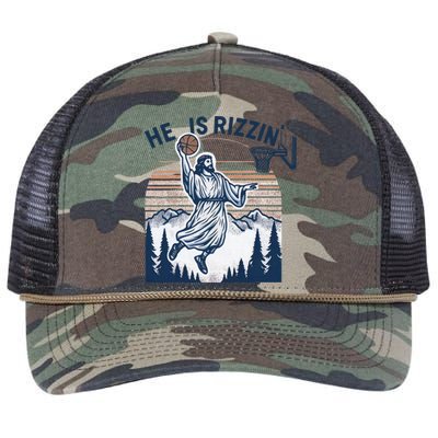 He Is Rizzin Basketball Jesus Retro Rope Trucker Hat Cap