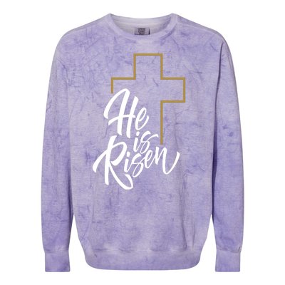 He Is Risen Easter Cross Christian Colorblast Crewneck Sweatshirt