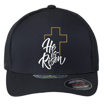 He Is Risen Easter Cross Christian Flexfit Unipanel Trucker Cap