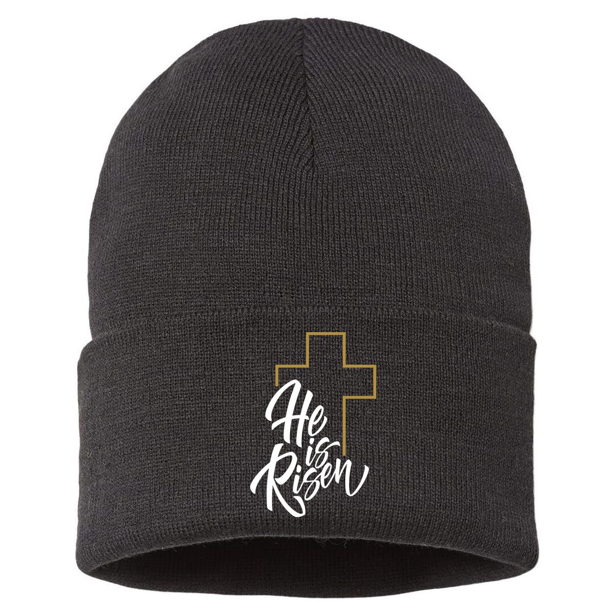 He Is Risen Easter Cross Christian Sustainable Knit Beanie