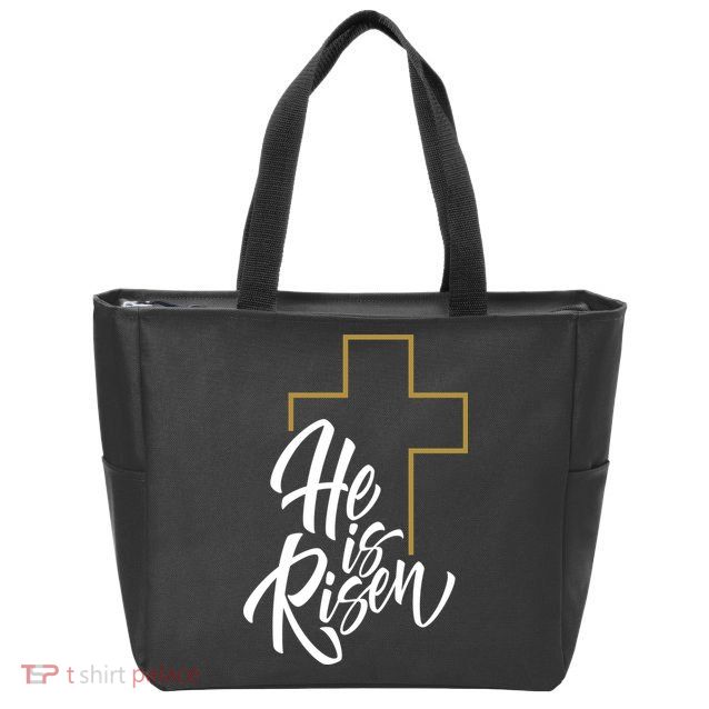He Is Risen Easter Cross Christian Zip Tote Bag