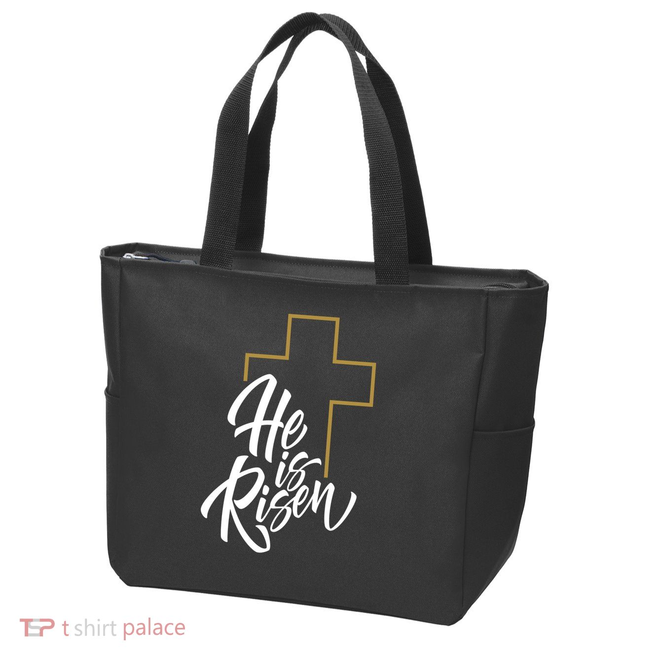 He Is Risen Easter Cross Christian Zip Tote Bag