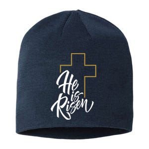 He Is Risen Easter Cross Christian Sustainable Beanie