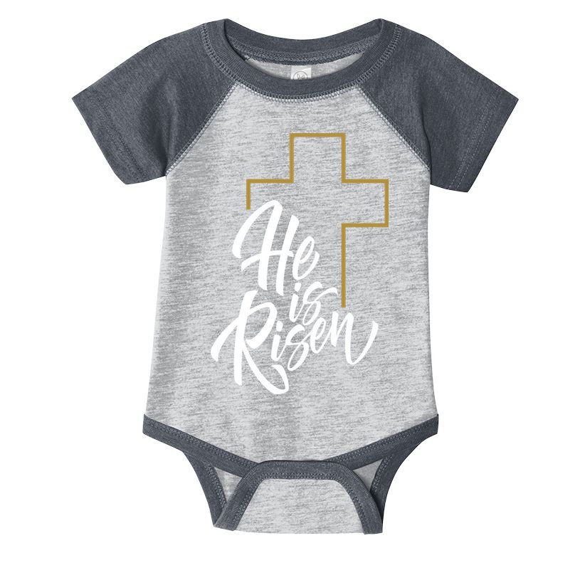 He Is Risen Easter Cross Christian Infant Baby Jersey Bodysuit