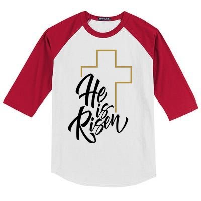 He Is Risen Easter Cross Christian Kids Colorblock Raglan Jersey