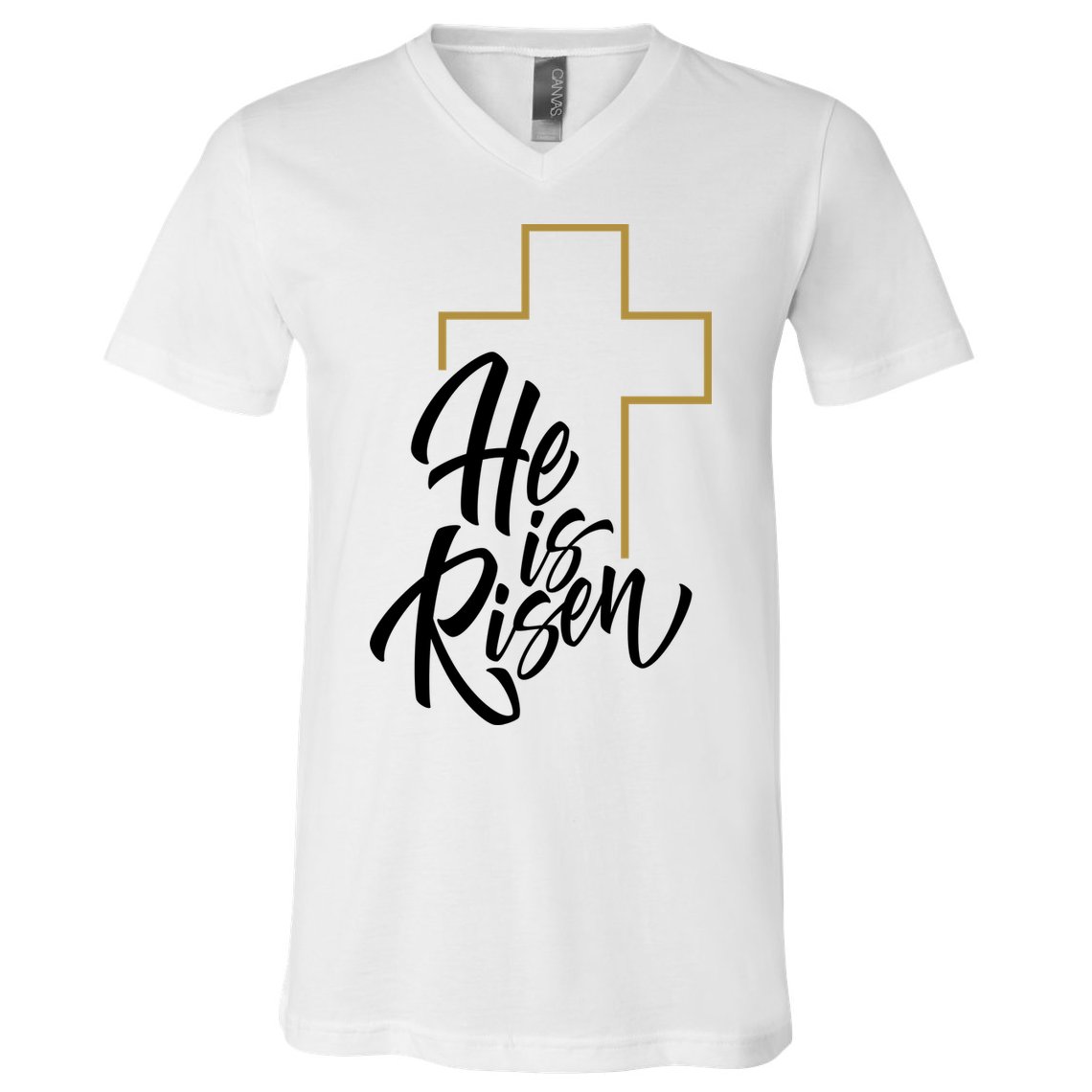 He Is Risen Easter Cross Christian V-Neck T-Shirt
