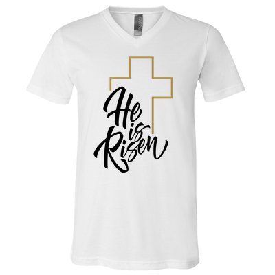 He Is Risen Easter Cross Christian V-Neck T-Shirt