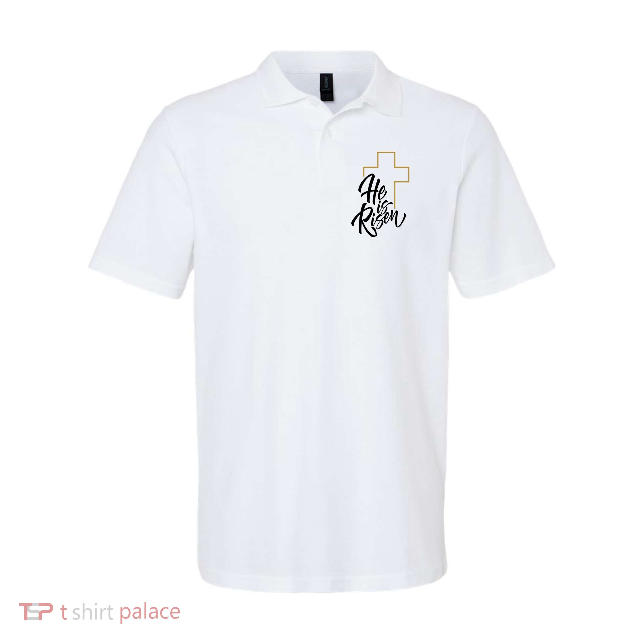 He Is Risen Easter Cross Christian Polo