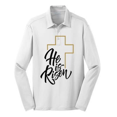 He Is Risen Easter Cross Christian Silk Touch Performance Long Sleeve Polo