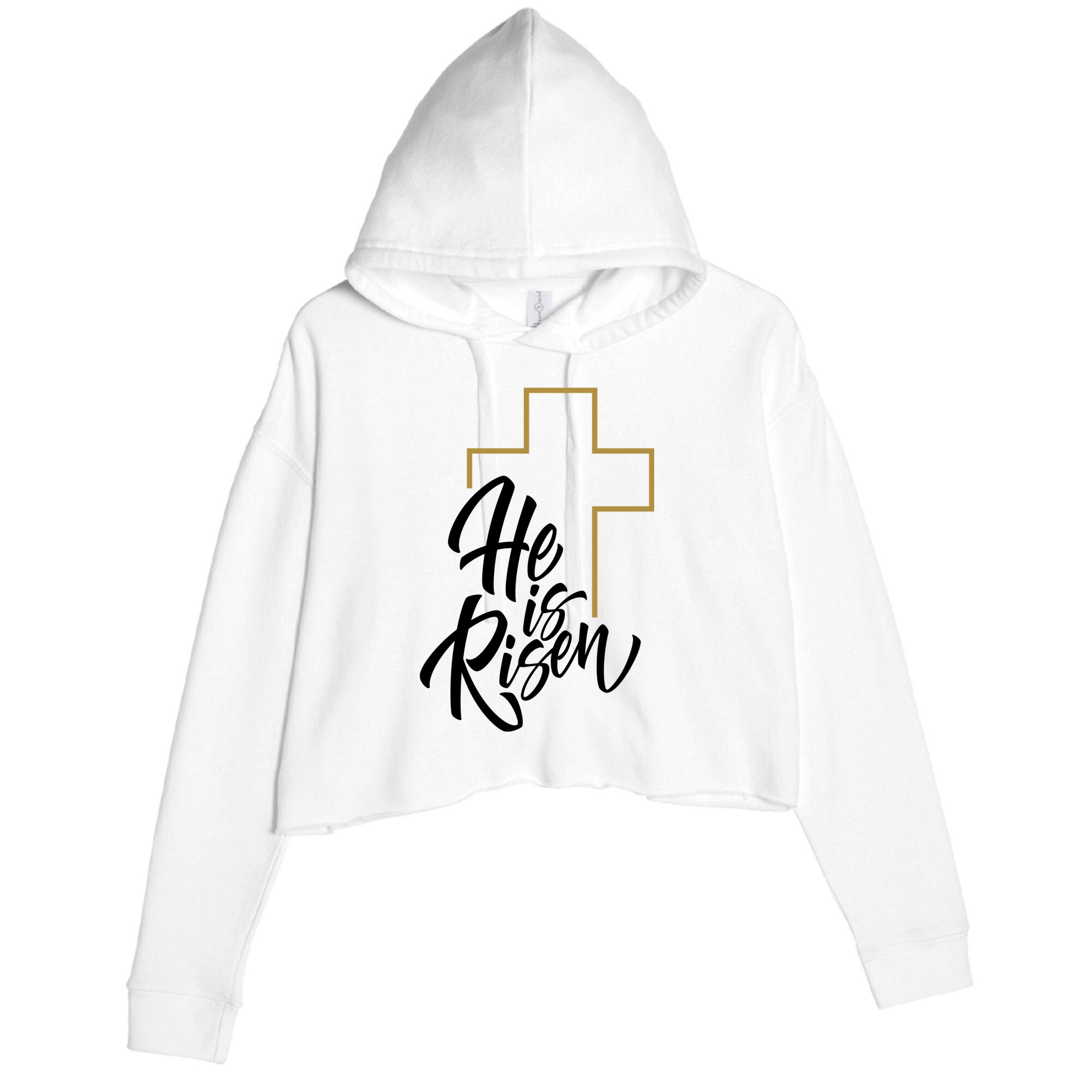 He Is Risen Easter Cross Christian Crop Fleece Hoodie