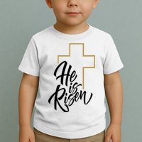 He Is Risen Easter Cross Christian Toddler T-Shirt