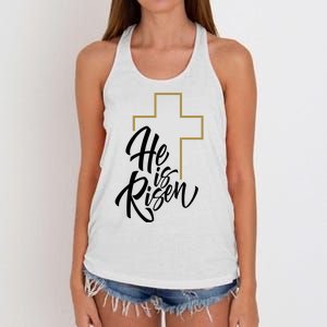 He Is Risen Easter Cross Christian Women's Knotted Racerback Tank