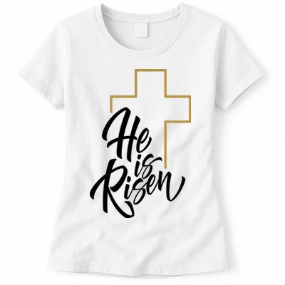 He Is Risen Easter Cross Christian Womens T-Shirt