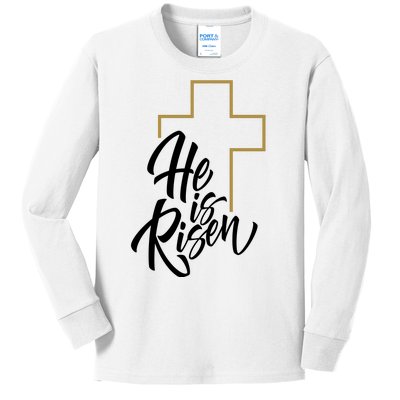 He Is Risen Easter Cross Christian Kids Long Sleeve Shirt