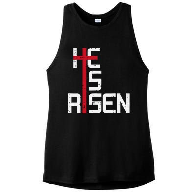 He Is Risen Cross Jesus Easter Christian Religious Ladies PosiCharge Tri-Blend Wicking Tank