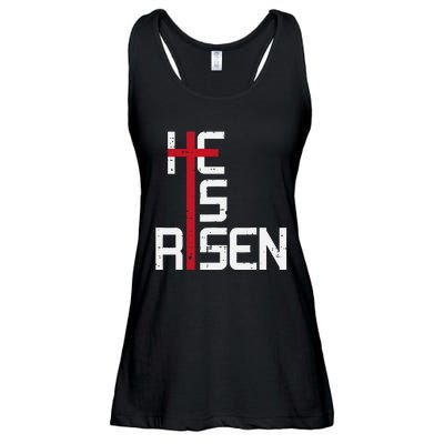 He Is Risen Cross Jesus Easter Christian Religious Ladies Essential Flowy Tank