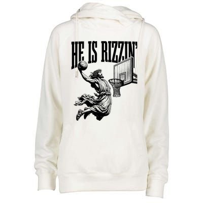 He Is Rizzin Funny Jesus Basketball Easter Meme Womens Funnel Neck Pullover Hood