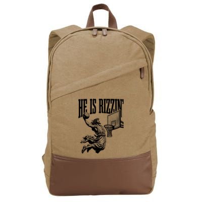He Is Rizzin Funny Jesus Basketball Easter Meme Cotton Canvas Backpack