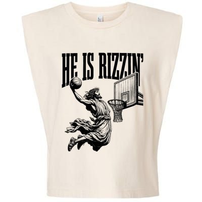 He Is Rizzin Funny Jesus Basketball Easter Meme Garment-Dyed Women's Muscle Tee