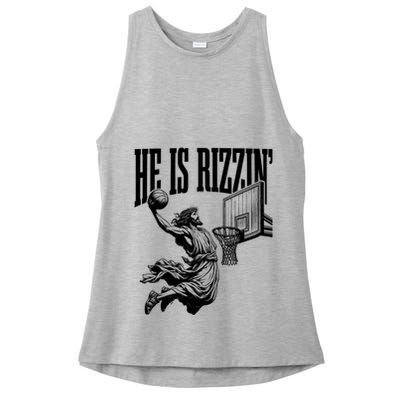 He Is Rizzin Funny Jesus Basketball Easter Meme Ladies PosiCharge Tri-Blend Wicking Tank