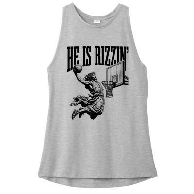 He Is Rizzin Funny Jesus Basketball Easter Meme Ladies PosiCharge Tri-Blend Wicking Tank