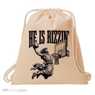 He Is Rizzin Funny Jesus Basketball Easter Meme Drawstring Bag