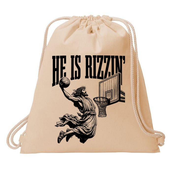 He Is Rizzin Funny Jesus Basketball Easter Meme Drawstring Bag