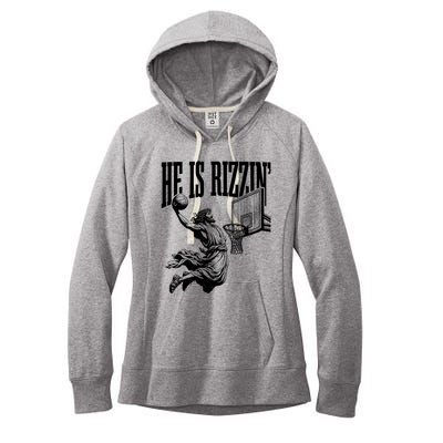 He Is Rizzin Funny Jesus Basketball Easter Meme Women's Fleece Hoodie