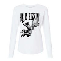 He Is Rizzin Funny Jesus Basketball Easter Meme Womens Cotton Relaxed Long Sleeve T-Shirt