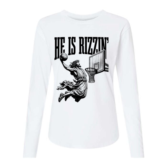 He Is Rizzin Funny Jesus Basketball Easter Meme Womens Cotton Relaxed Long Sleeve T-Shirt