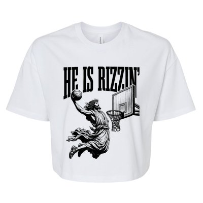 He Is Rizzin Funny Jesus Basketball Easter Meme Bella+Canvas Jersey Crop Tee