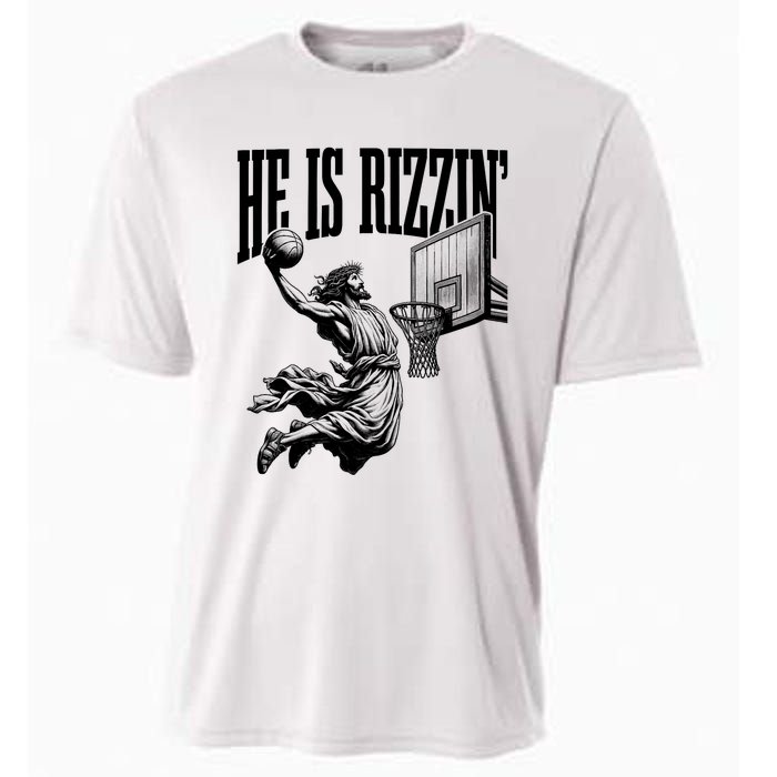 He Is Rizzin Funny Jesus Basketball Easter Meme Cooling Performance Crew T-Shirt