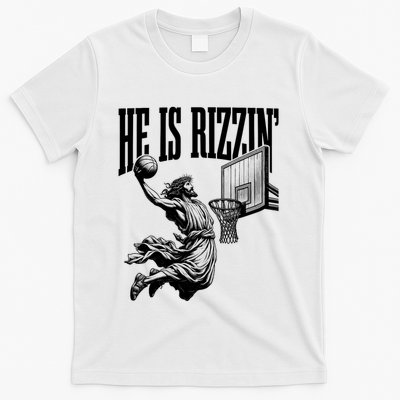 He Is Rizzin Funny Jesus Basketball Easter Meme T-Shirt