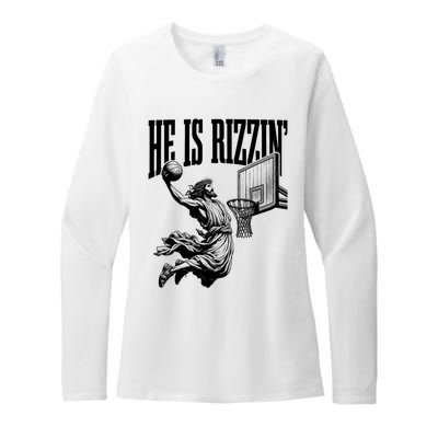 He Is Rizzin Funny Jesus Basketball Easter Meme Womens CVC Long Sleeve Shirt