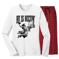 He Is Rizzin Funny Jesus Basketball Easter Meme Women's Long Sleeve Flannel Pajama Set 