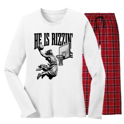 He Is Rizzin Funny Jesus Basketball Easter Meme Women's Long Sleeve Flannel Pajama Set 