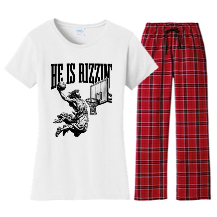 He Is Rizzin Funny Jesus Basketball Easter Meme Women's Flannel Pajama Set