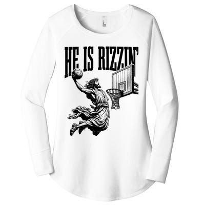 He Is Rizzin Funny Jesus Basketball Easter Meme Women's Perfect Tri Tunic Long Sleeve Shirt