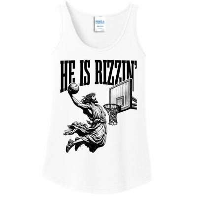 He Is Rizzin Funny Jesus Basketball Easter Meme Ladies Essential Tank