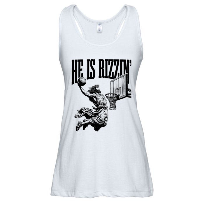 He Is Rizzin Funny Jesus Basketball Easter Meme Ladies Essential Flowy Tank