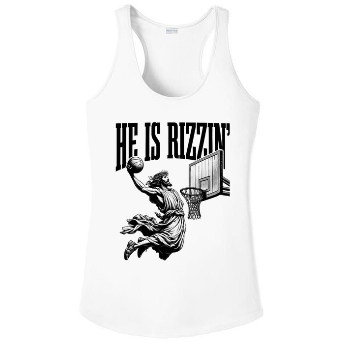 He Is Rizzin Funny Jesus Basketball Easter Meme Ladies PosiCharge Competitor Racerback Tank