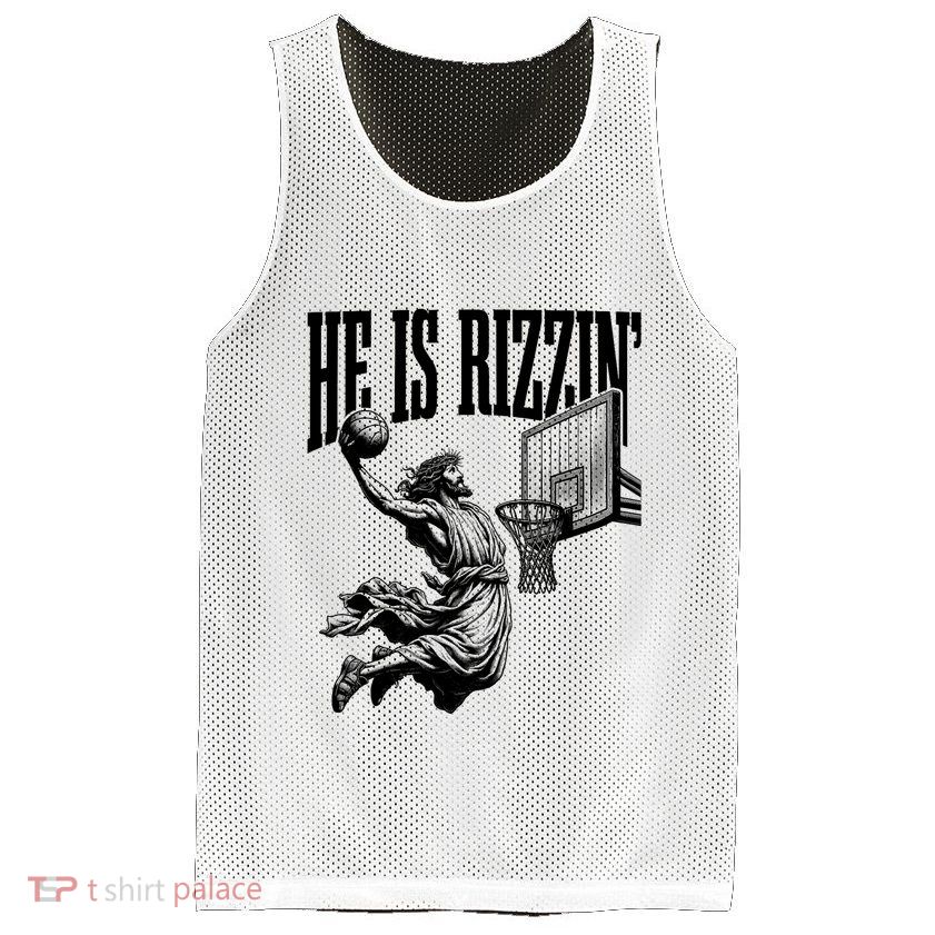 He Is Rizzin Funny Jesus Basketball Easter Meme Mesh Reversible Basketball Jersey Tank