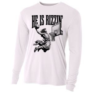 He Is Rizzin Funny Jesus Basketball Easter Meme Cooling Performance Long Sleeve Crew