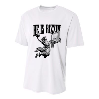 He Is Rizzin Funny Jesus Basketball Easter Meme Youth Performance Sprint T-Shirt