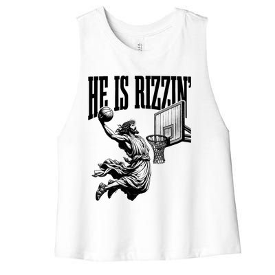 He Is Rizzin Funny Jesus Basketball Easter Meme Women's Racerback Cropped Tank